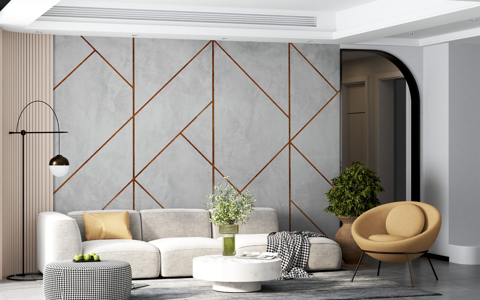 Fototapet marmură gri cu model de nervuri aurii