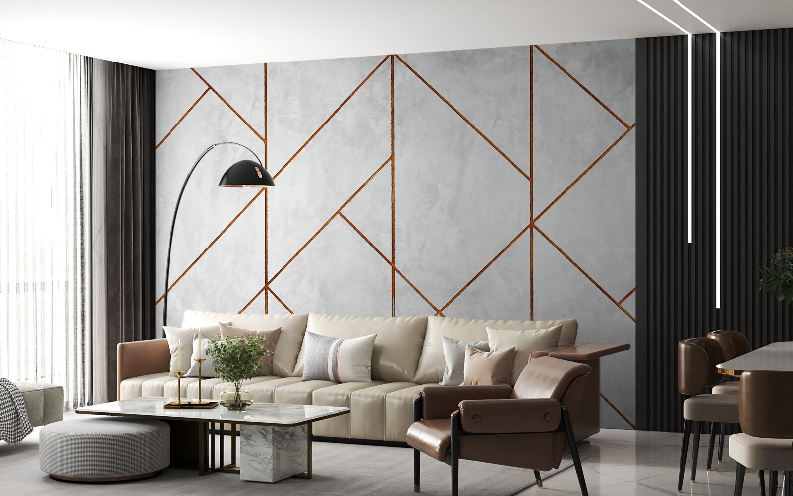 Fototapet marmură gri cu model de nervuri aurii