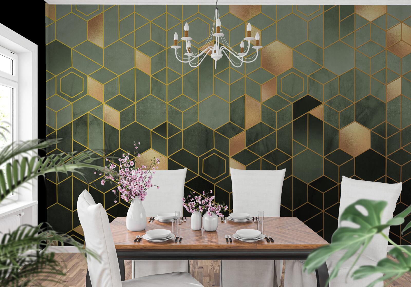 Fototapet pădurea este învăluită în ceață nocturnă, creând imagini abstracte