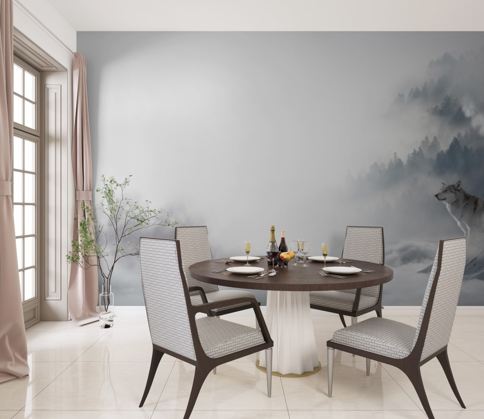 Fototapet lupii pot fi auziți urlând în pădurea de iarnă