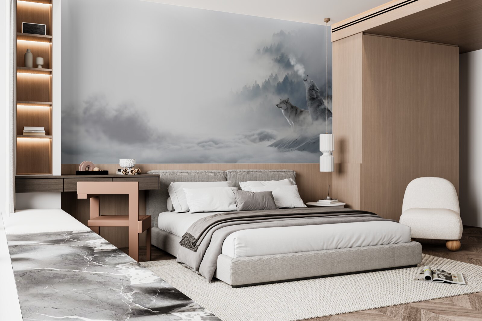 Fototapet lupii pot fi auziți urlând în pădurea de iarnă