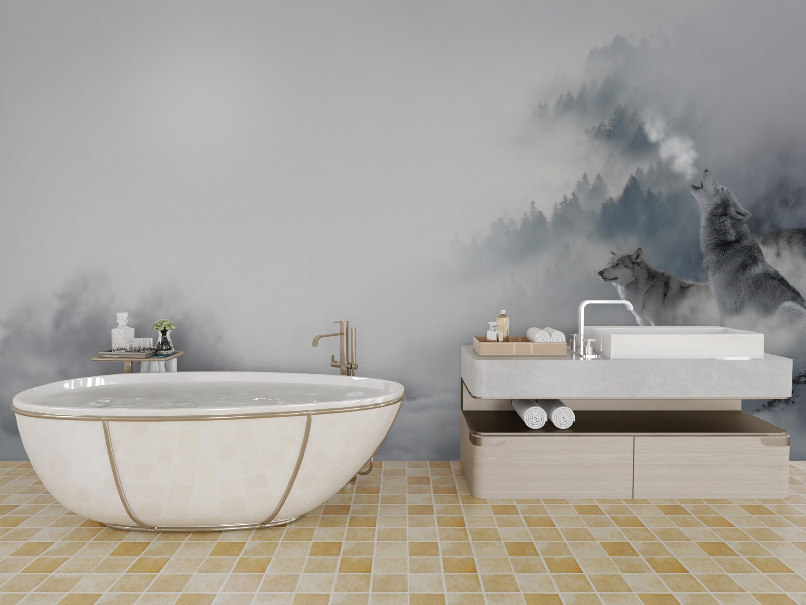 Fototapet lupii pot fi auziți urlând în pădurea de iarnă