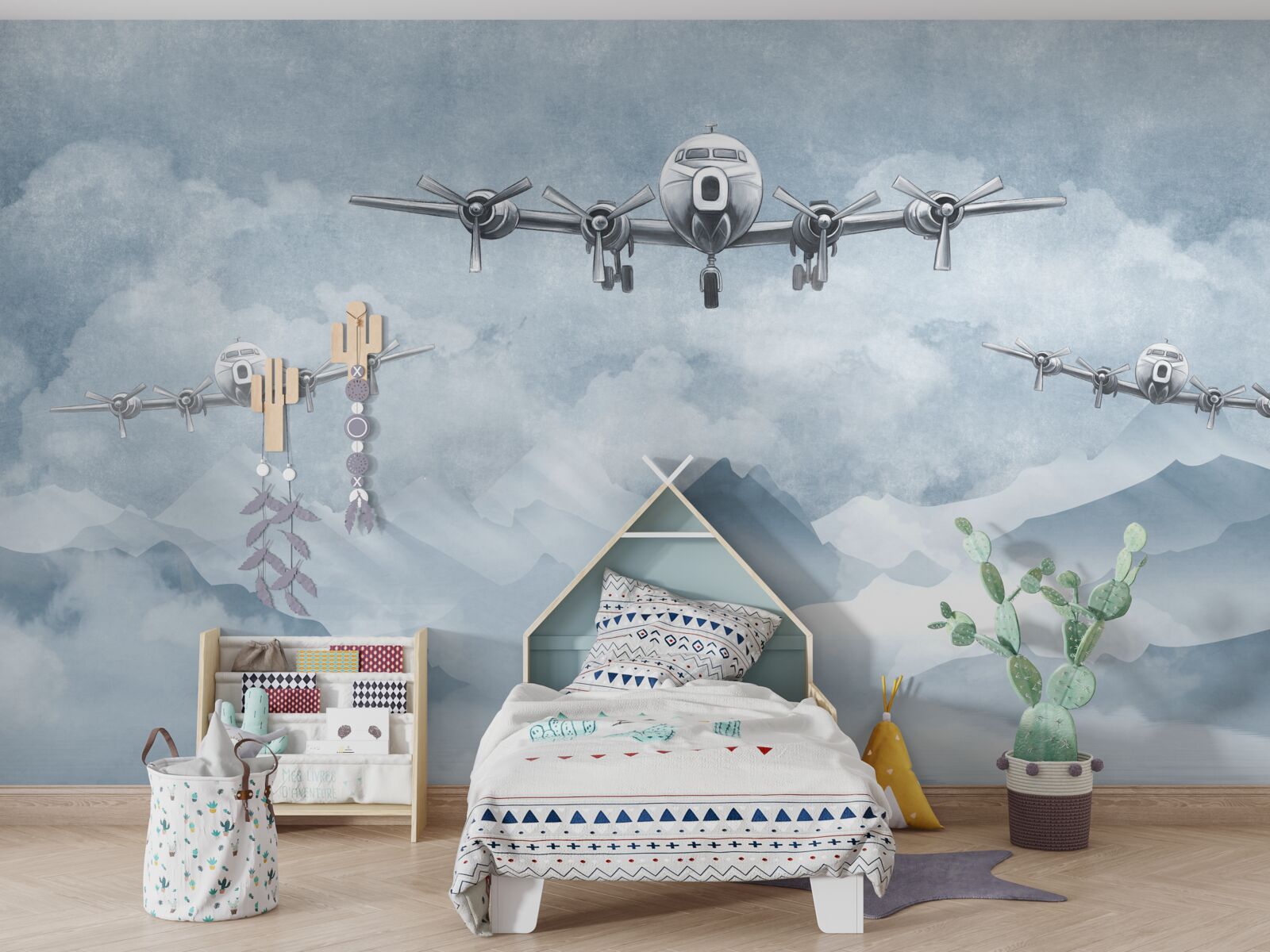 Fototapet avioanele zboară peste munți