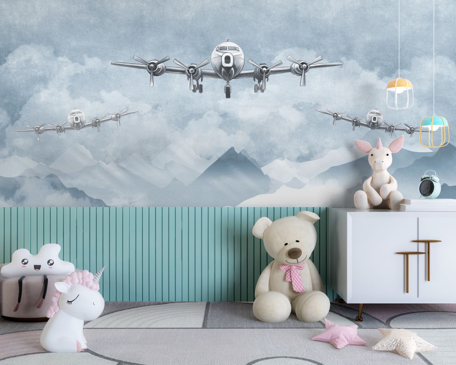 Fototapet avioanele zboară peste munți