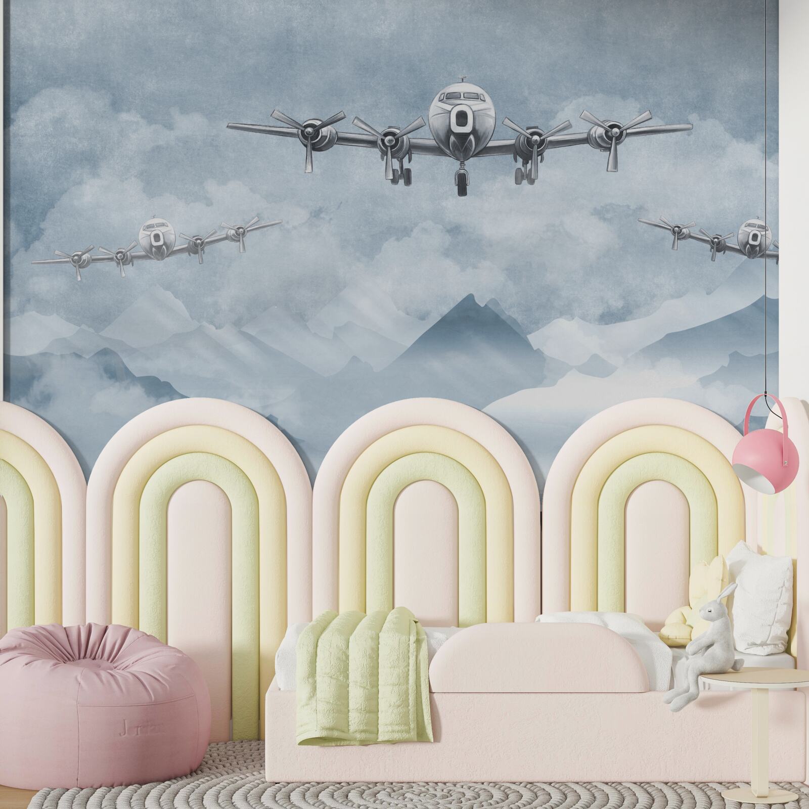 Fototapet avioanele zboară peste munți