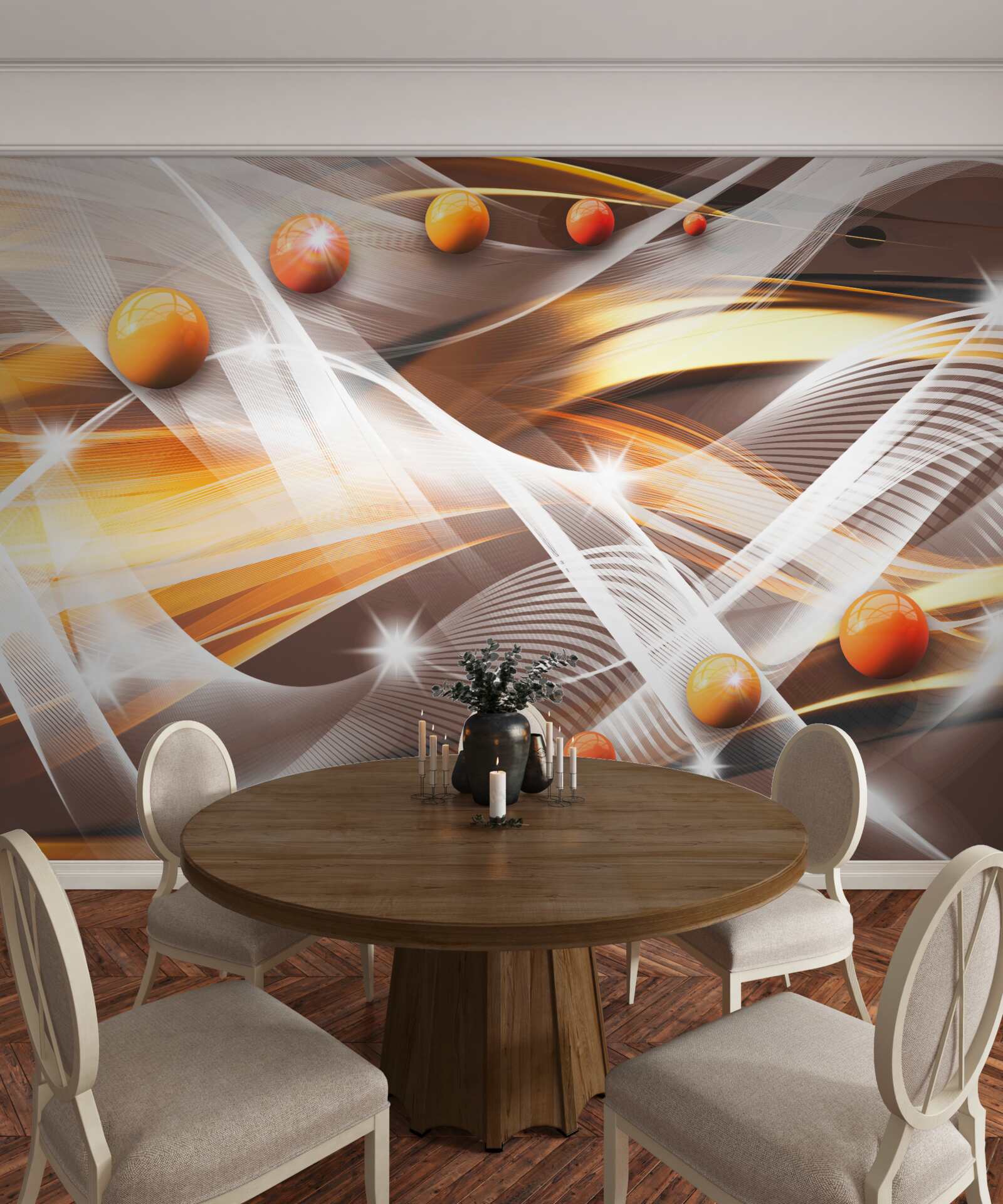 Fototapet sfere care levitează în arta abstractă