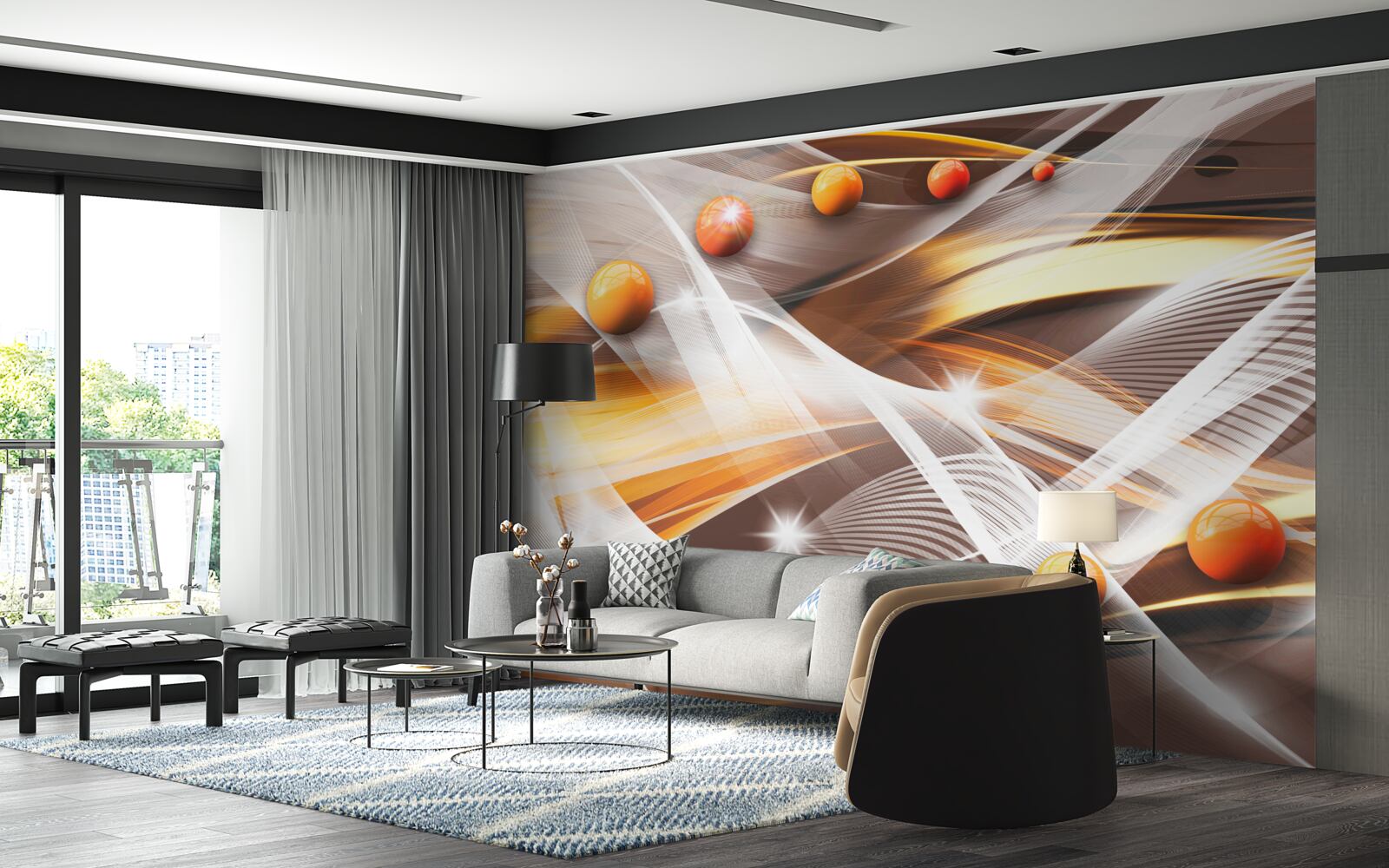 Fototapet sfere care levitează în arta abstractă