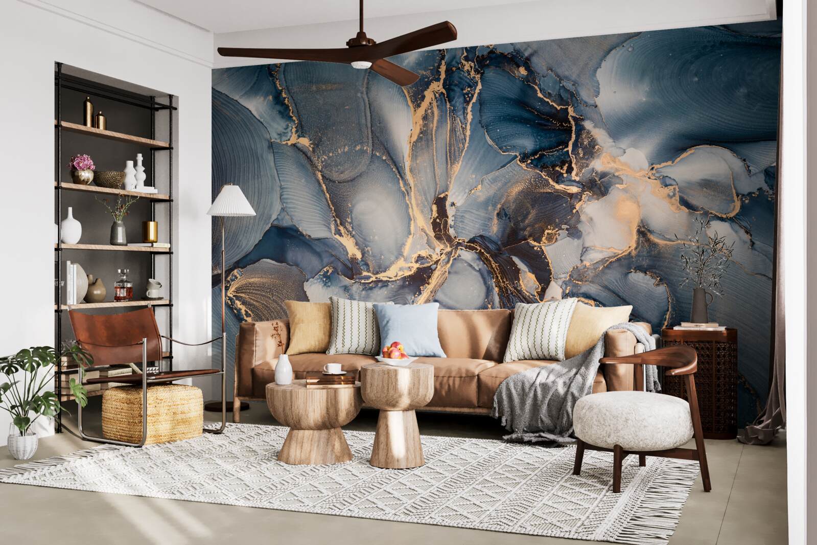 Fototapet marmură în nuanțe bogate de albastru și auriu