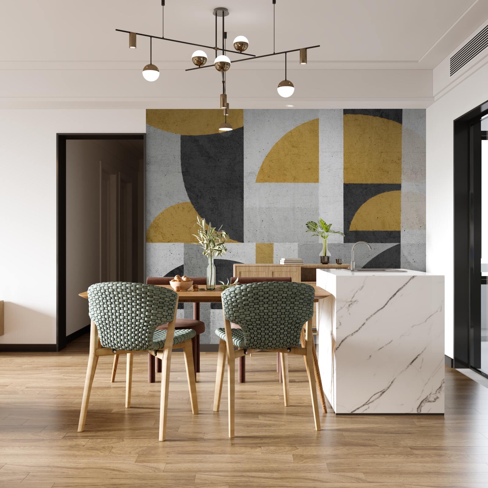 Fototapet abstract în nuanțe de negru și galben