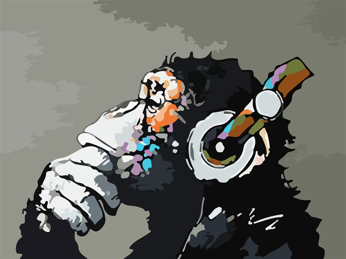 Fototapet macac cu căști