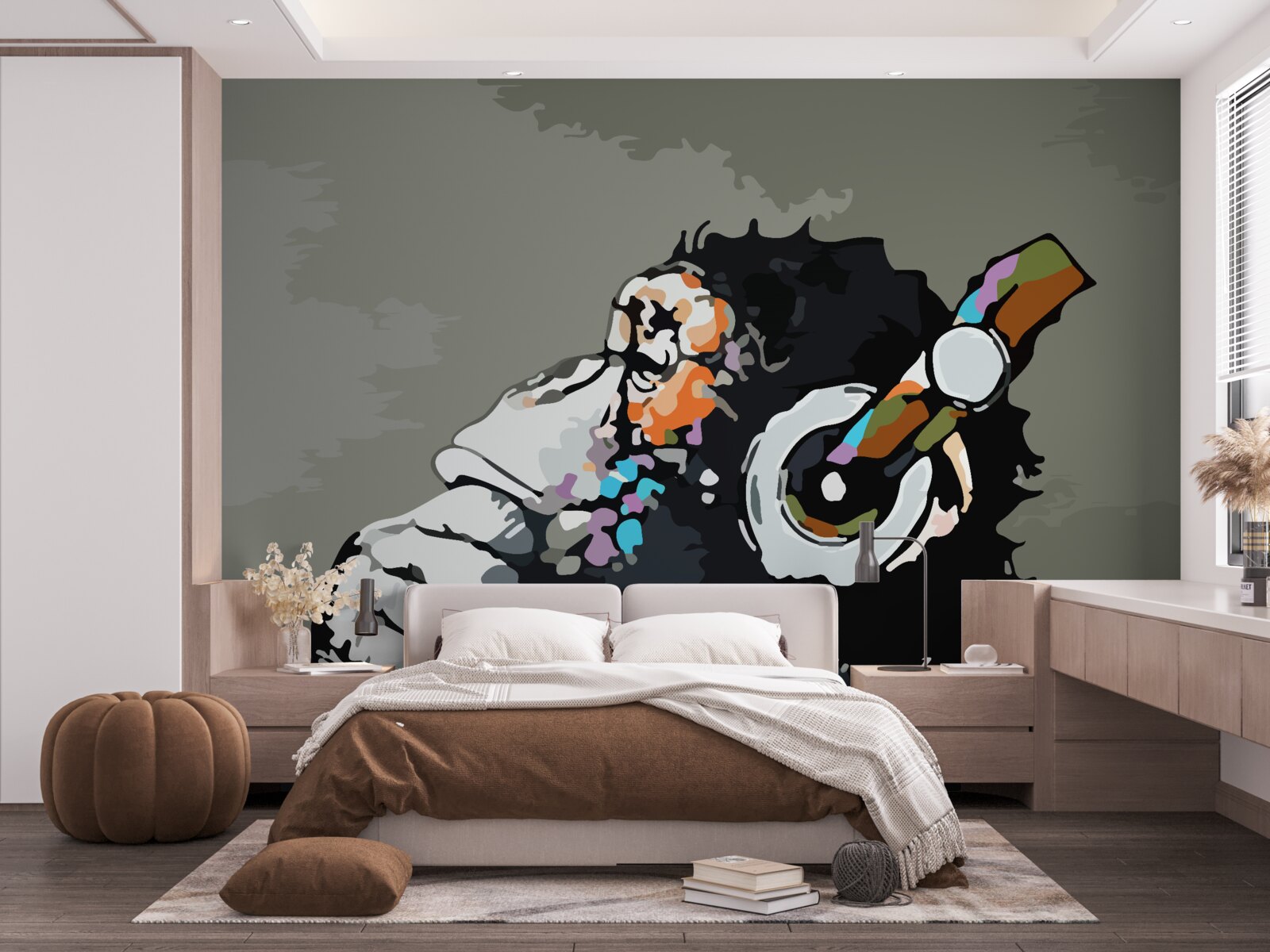 Fototapet macac cu căști