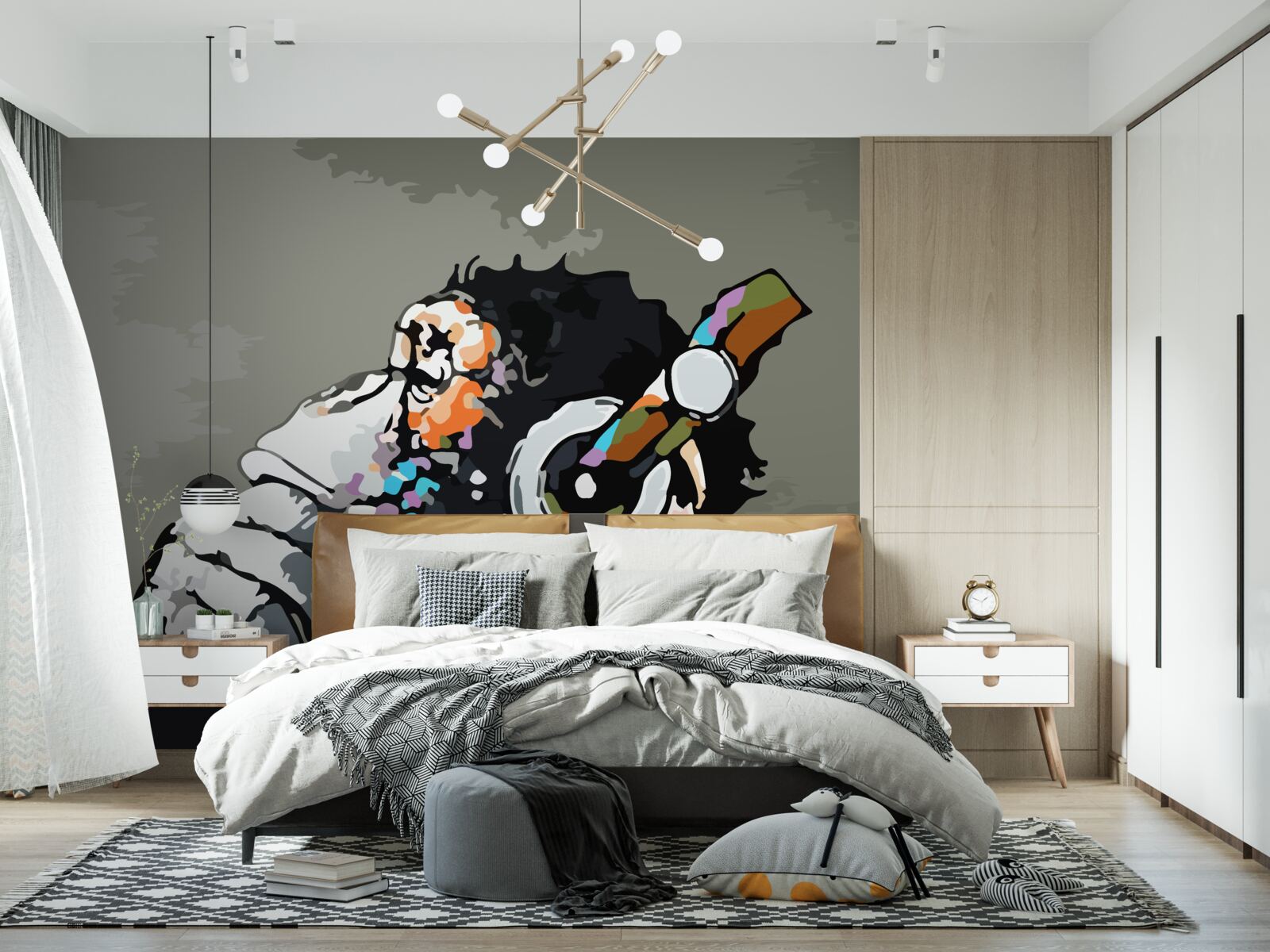 Fototapet macac cu căști