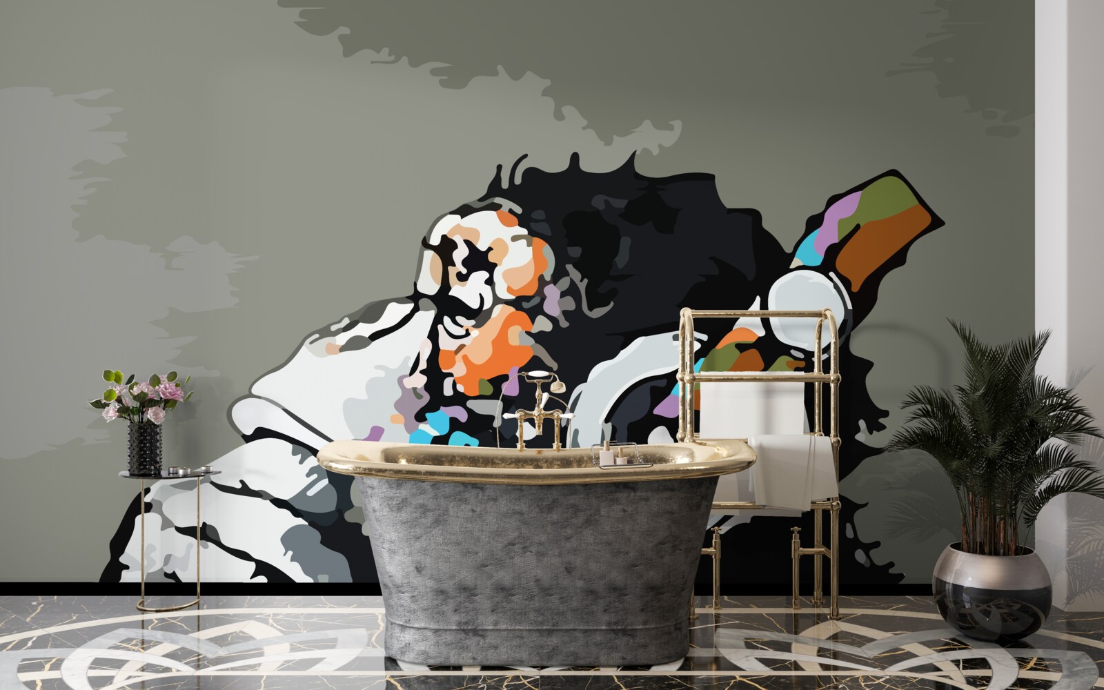 Fototapet macac cu căști