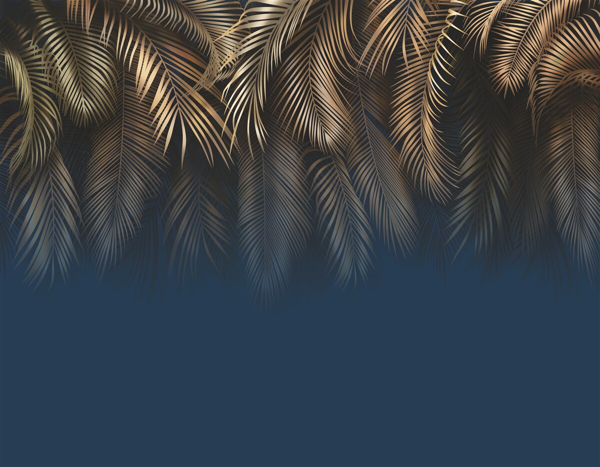 Fototapet noaptea feriga strălucește cu frunze aurii