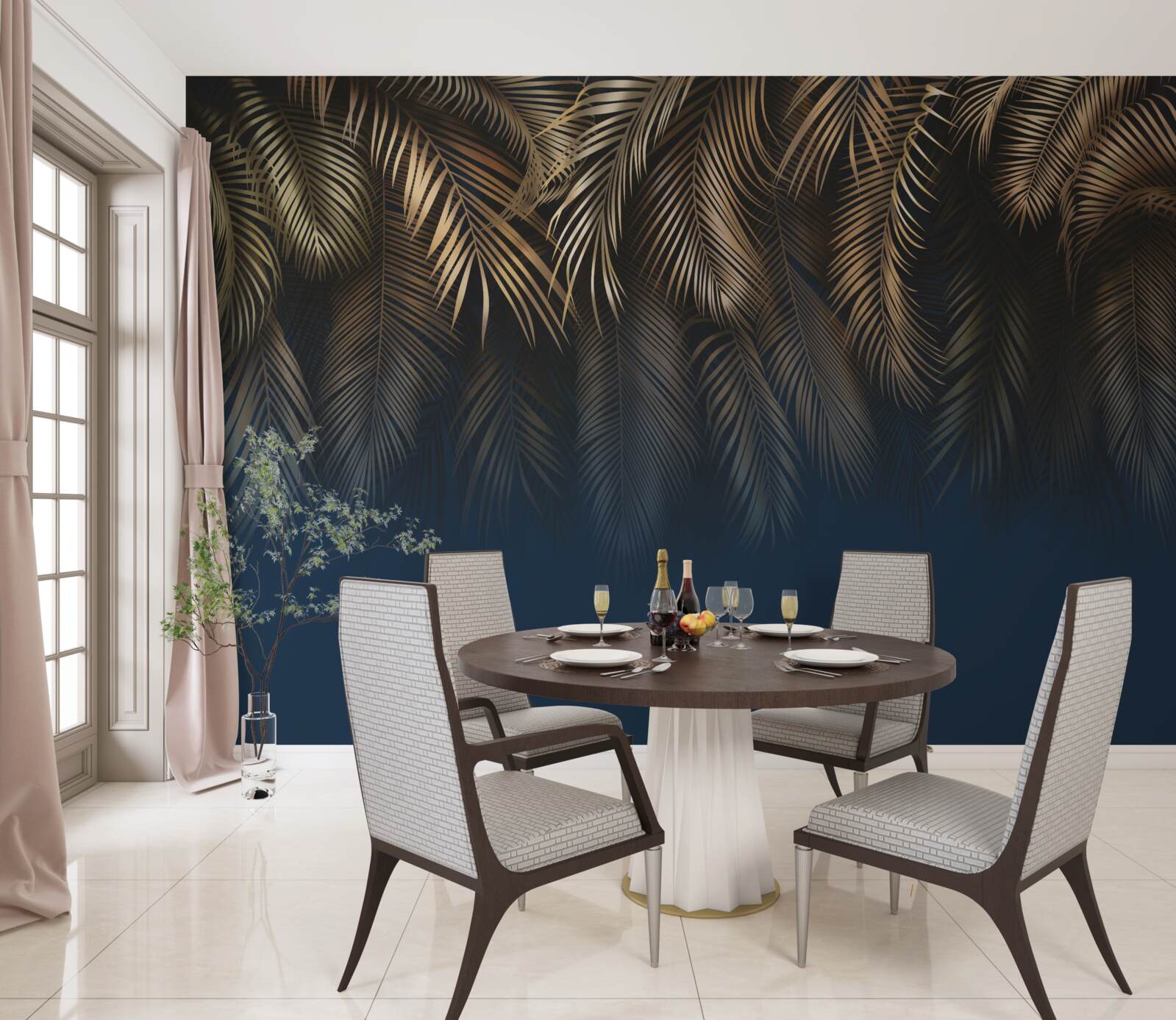 Fototapet noaptea feriga strălucește cu frunze aurii