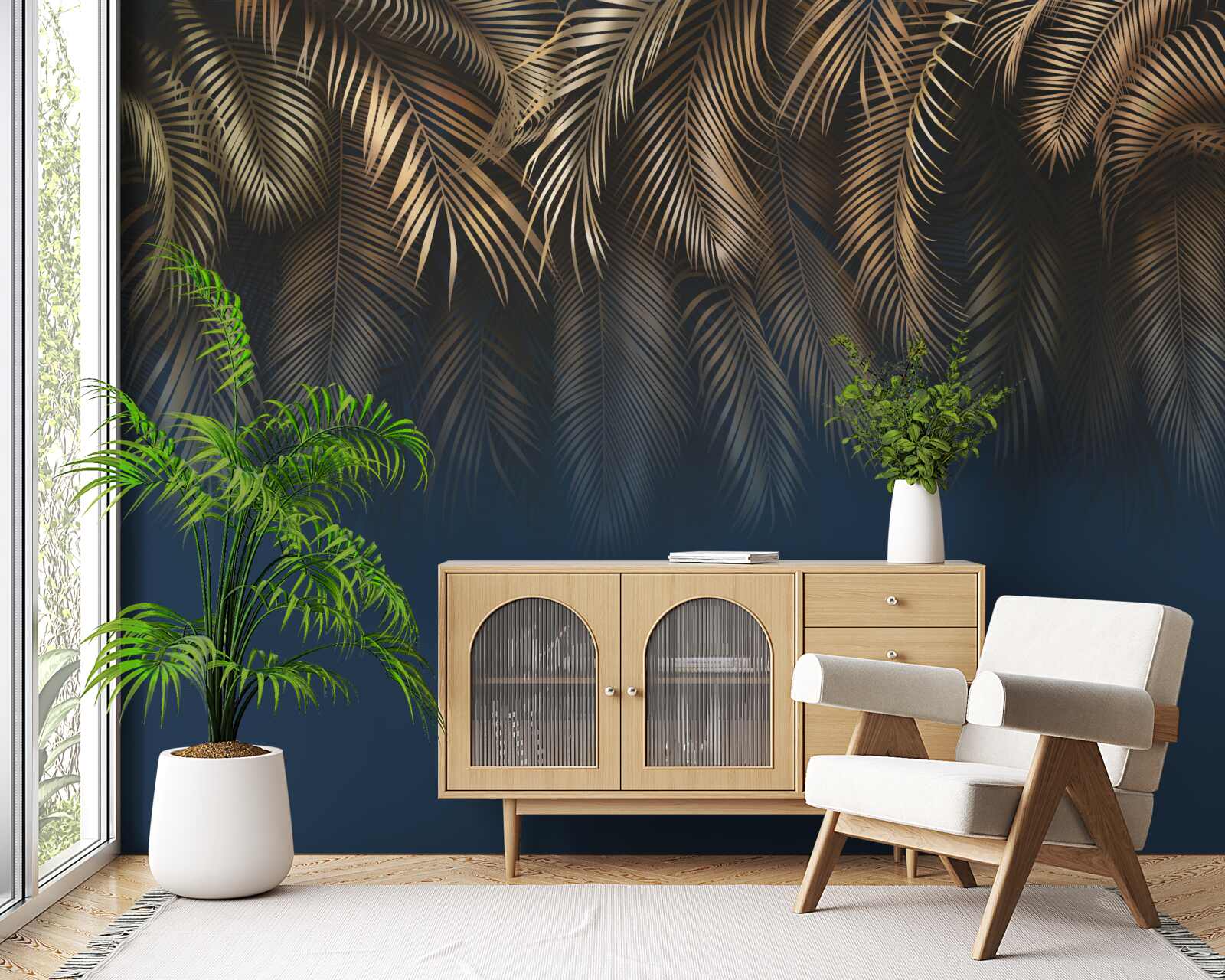 Fototapet noaptea feriga strălucește cu frunze aurii