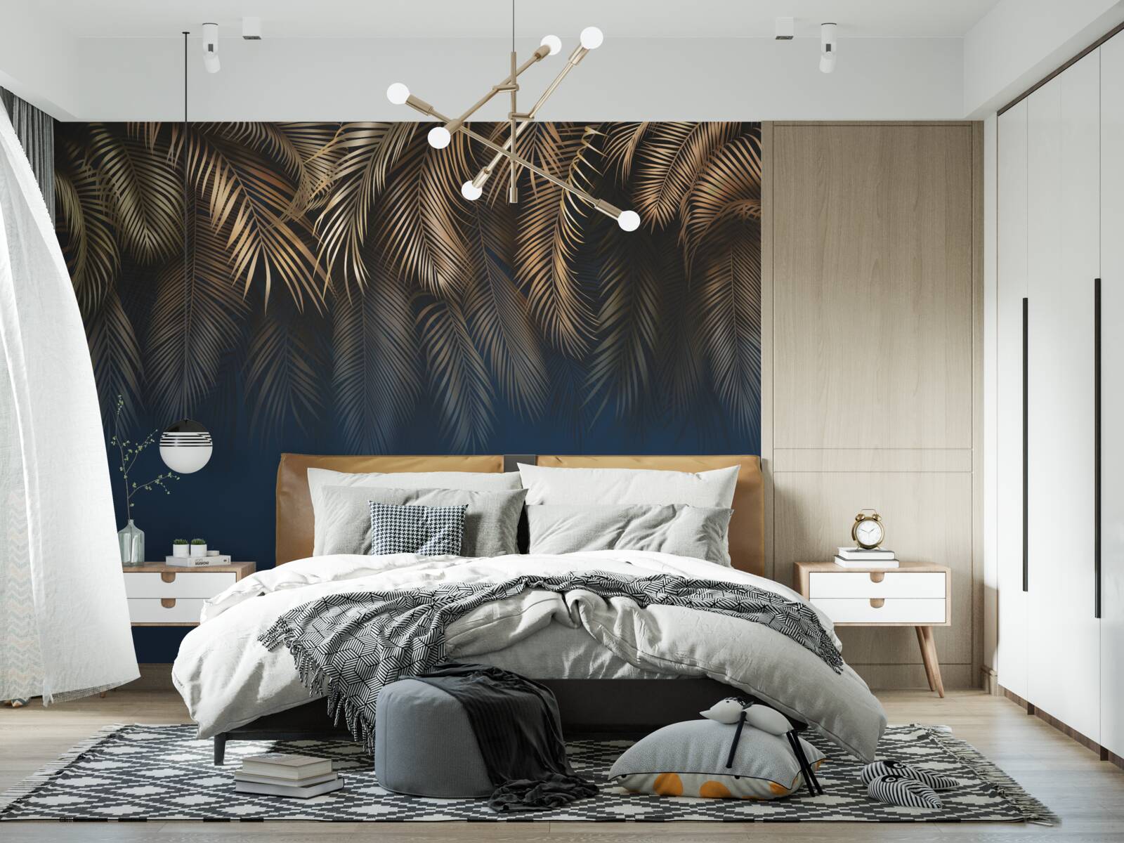 Fototapet noaptea feriga strălucește cu frunze aurii