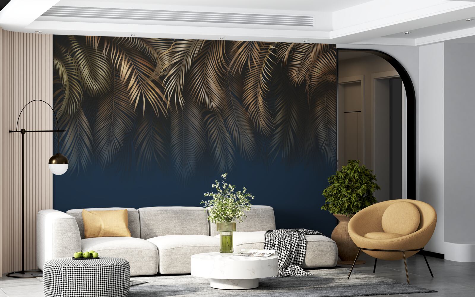 Fototapet noaptea feriga strălucește cu frunze aurii