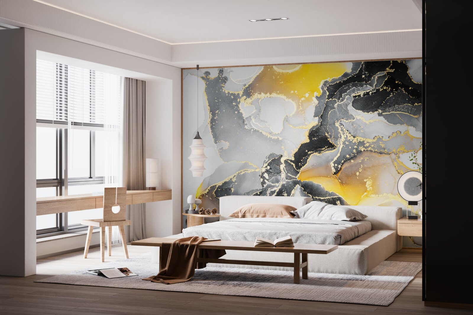 Fototapet model închis și auriu pe marmură gri