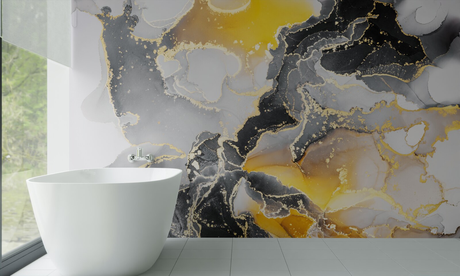 Fototapet model închis și auriu pe marmură gri