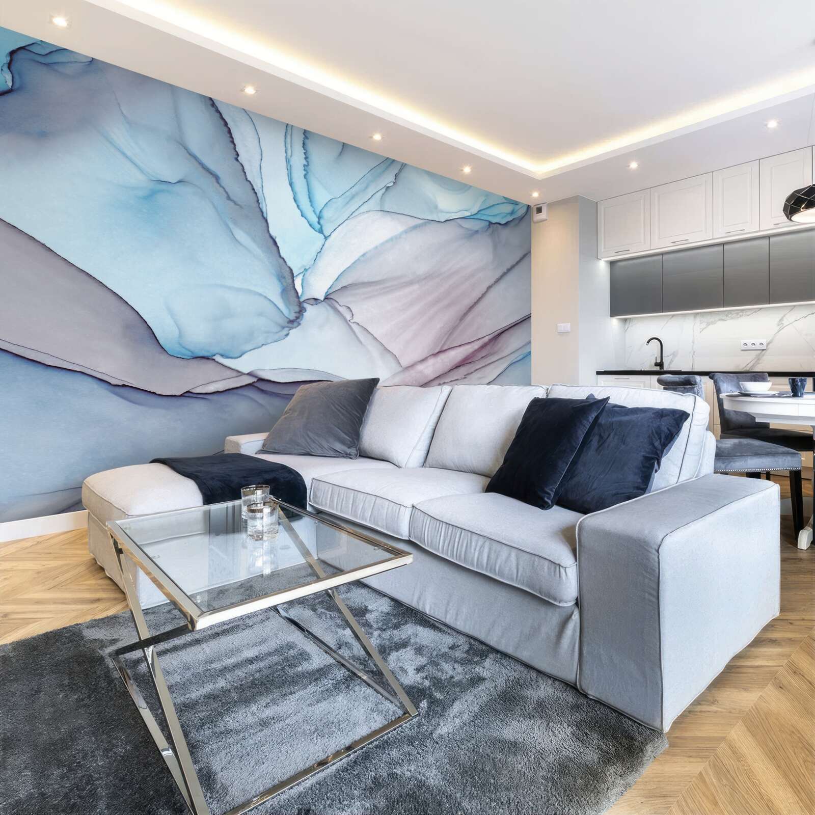 Fototapet marmură albastru deschis cu nervuri