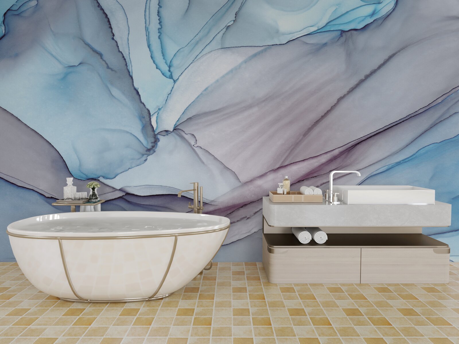 Fototapet marmură albastru deschis cu nervuri