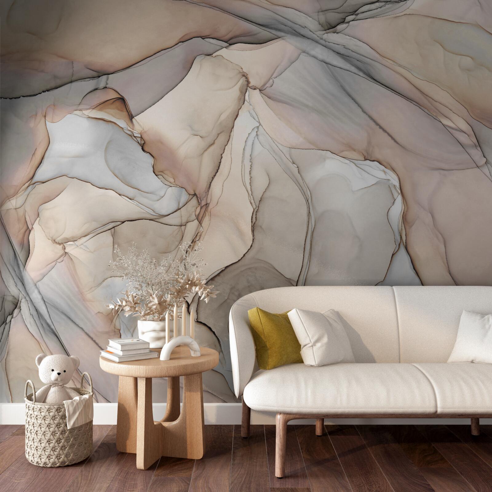 Fototapet modele roz și albastru pe marmură crem