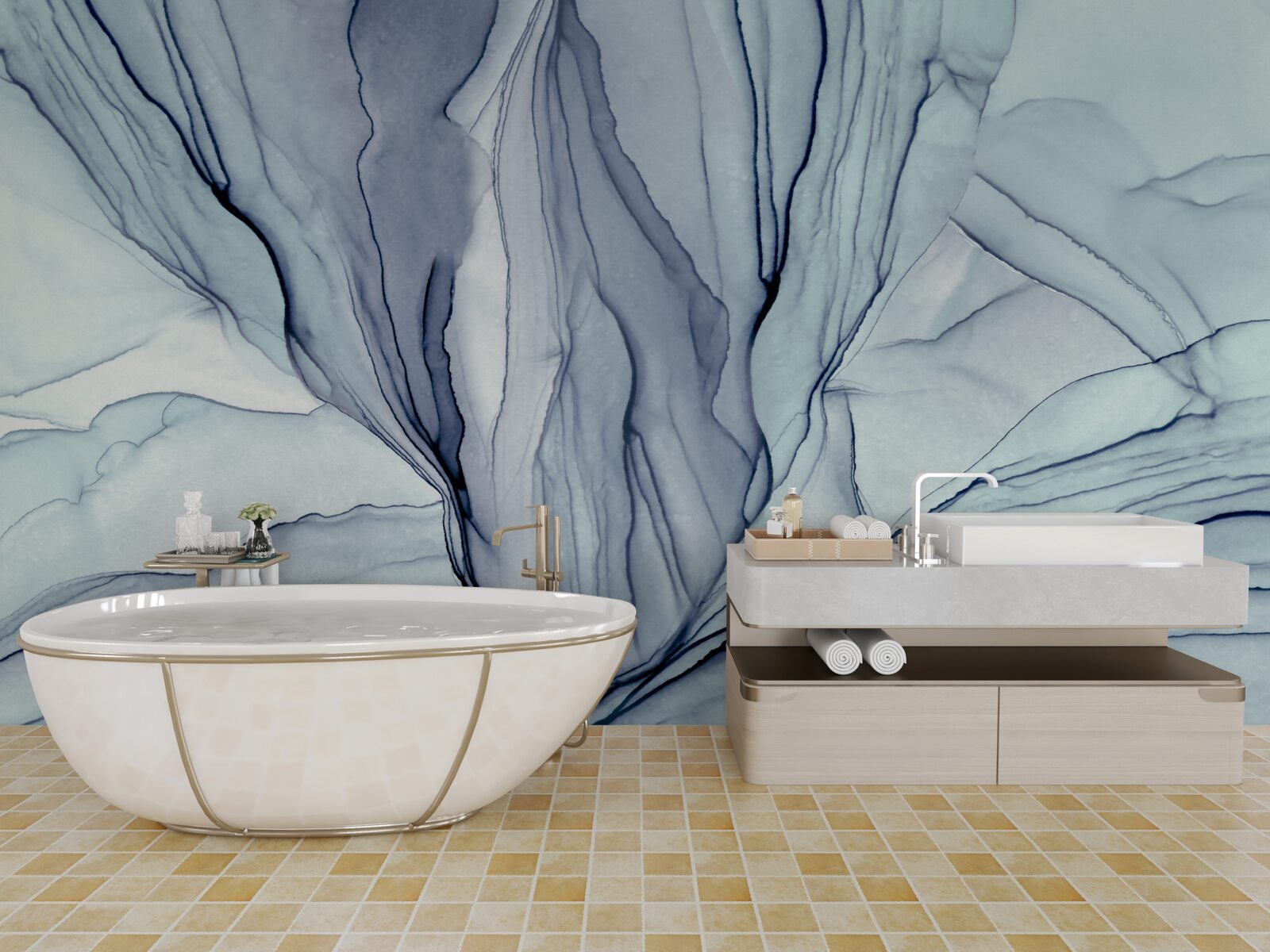 Fototapet modele albastre pe marmură