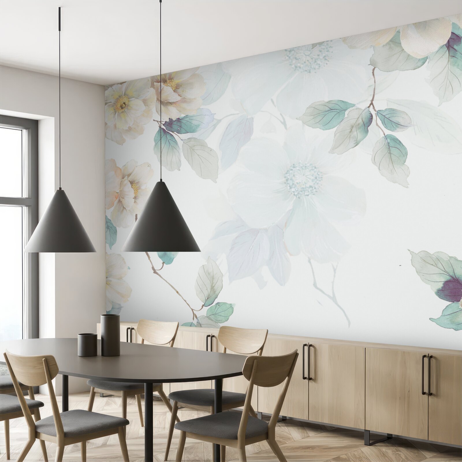 Fototapet bobocii de flori se dezvoltă ușor pe ramuri