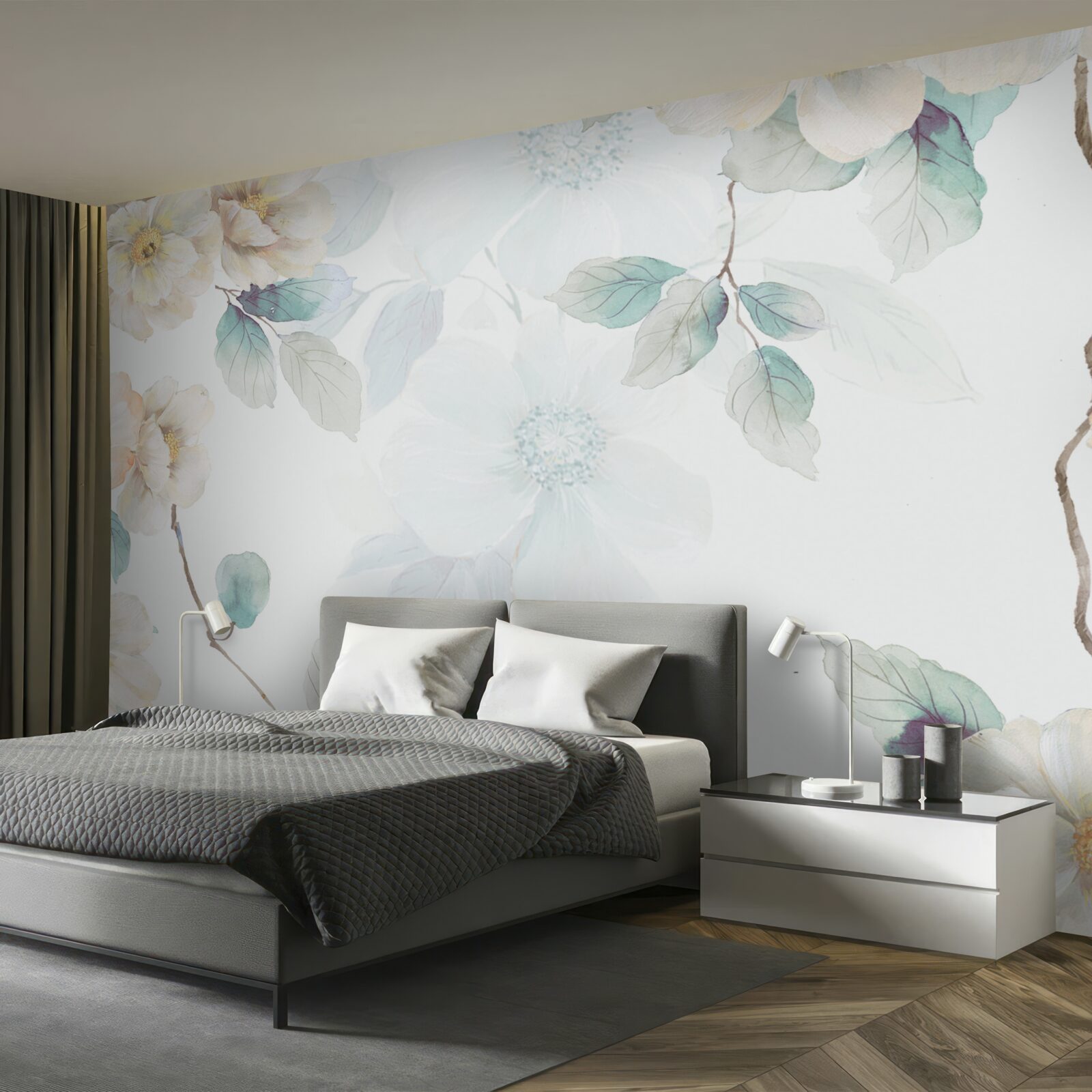 Fototapet bobocii de flori se dezvoltă ușor pe ramuri