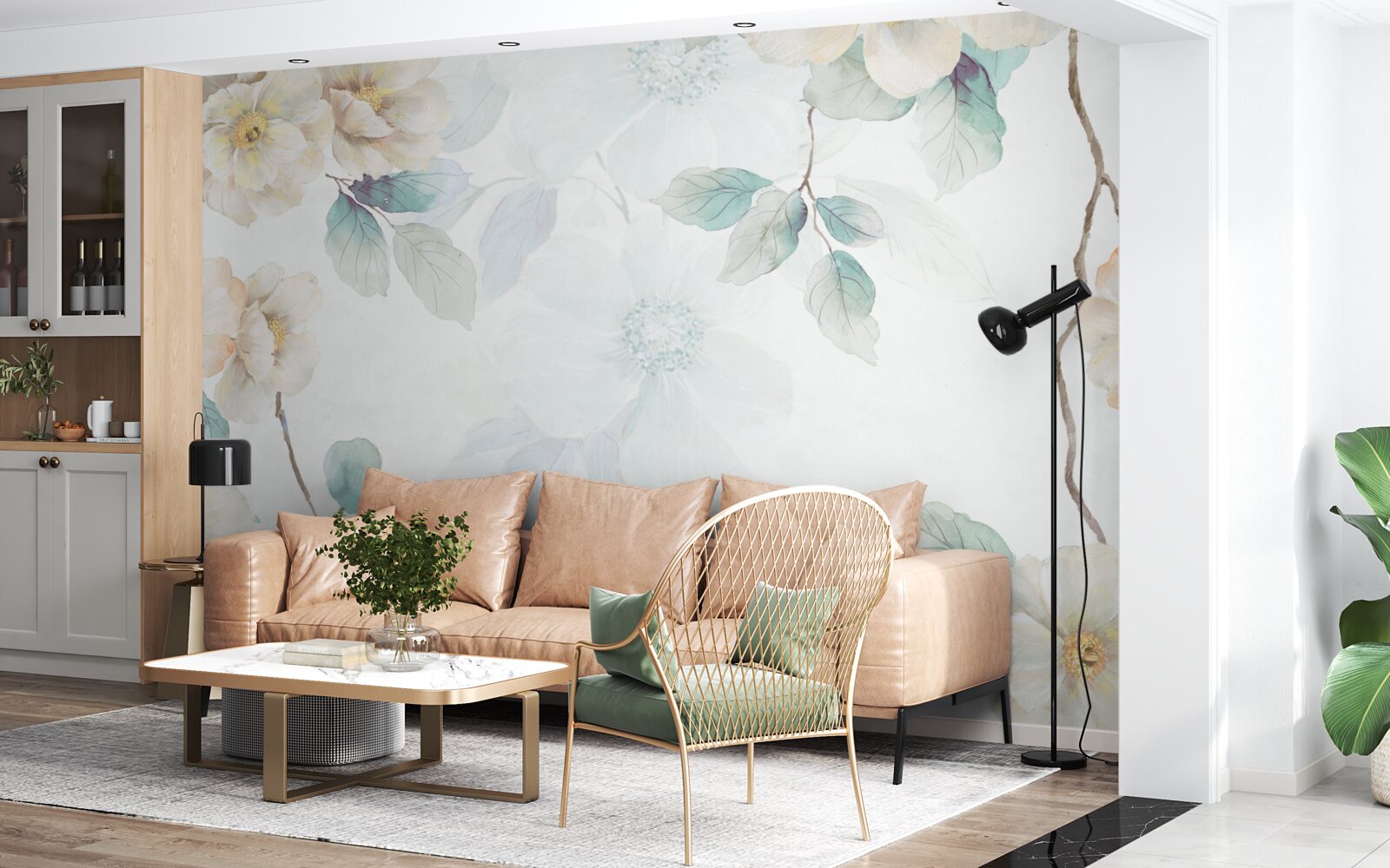 Fototapet bobocii de flori se dezvoltă ușor pe ramuri