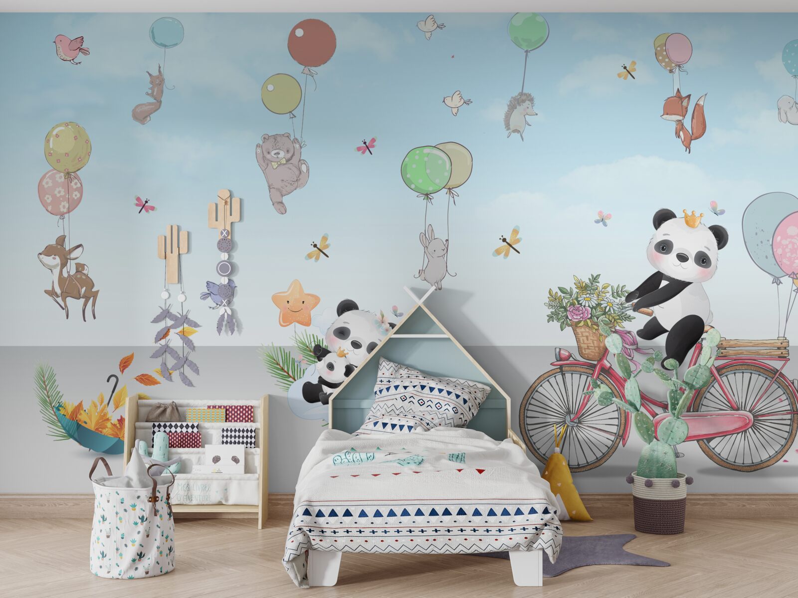 Fototapet baloane cu pandas și alte animale