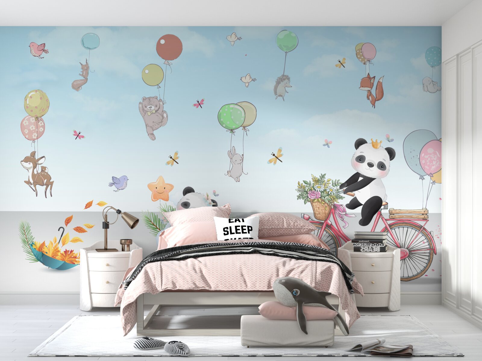 Fototapet baloane cu pandas și alte animale