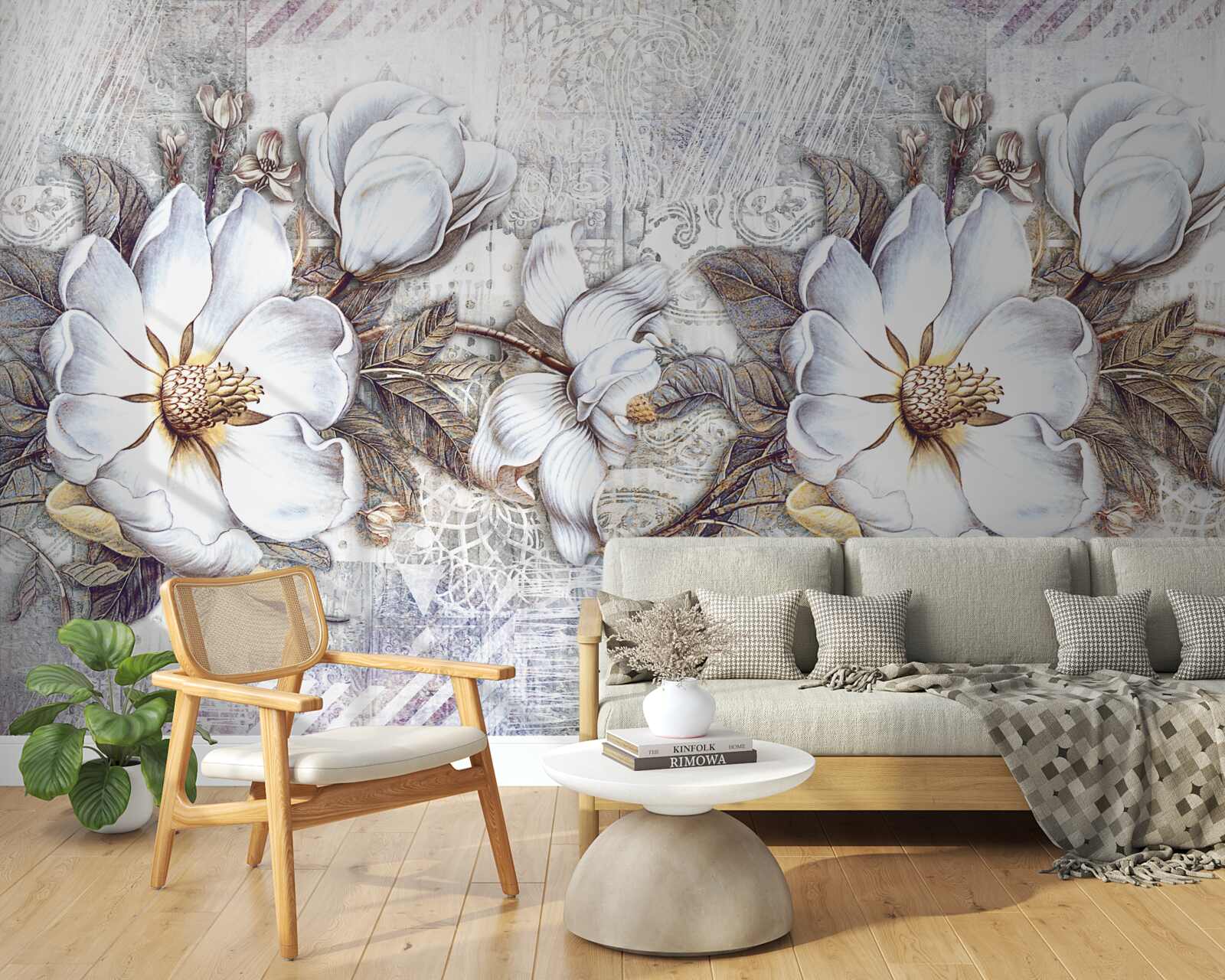 Fototapet compoziție de muguri înfloriți albi ca zăpada