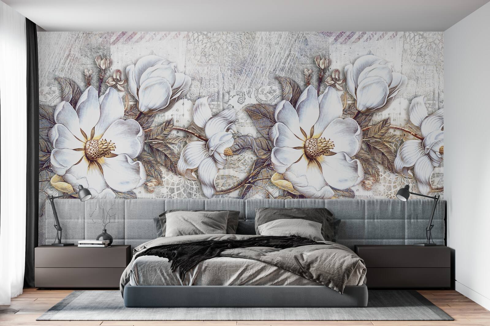 Fototapet compoziție de muguri înfloriți albi ca zăpada