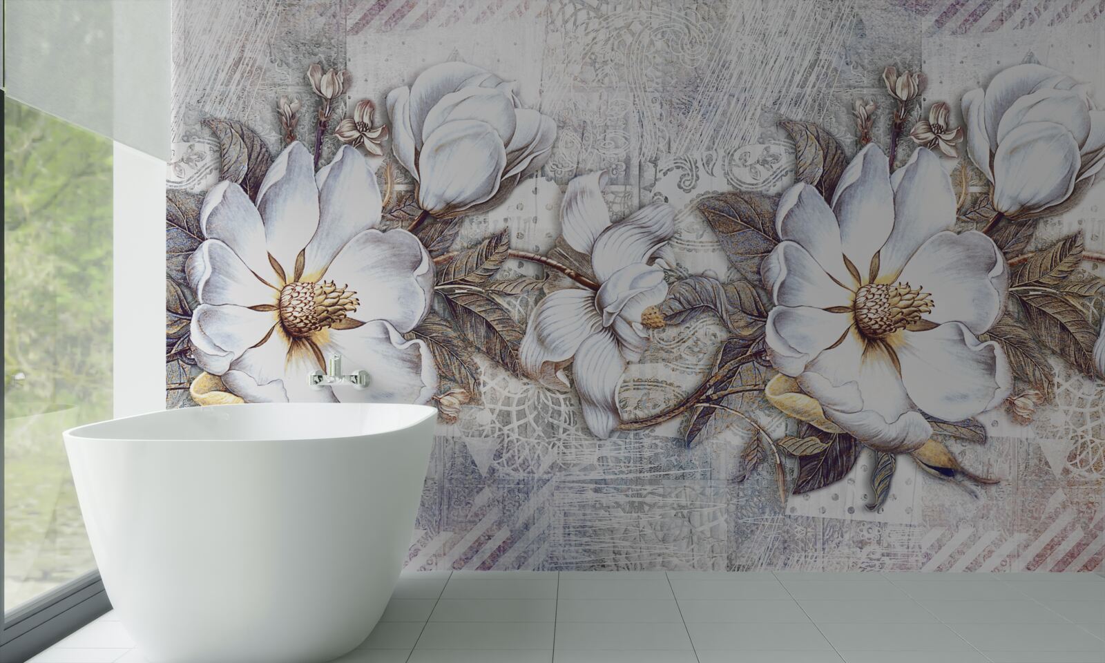 Fototapet compoziție de muguri înfloriți albi ca zăpada