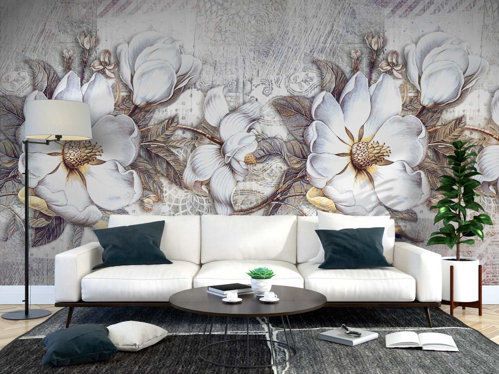 Fototapet compoziție de muguri înfloriți albi ca zăpada