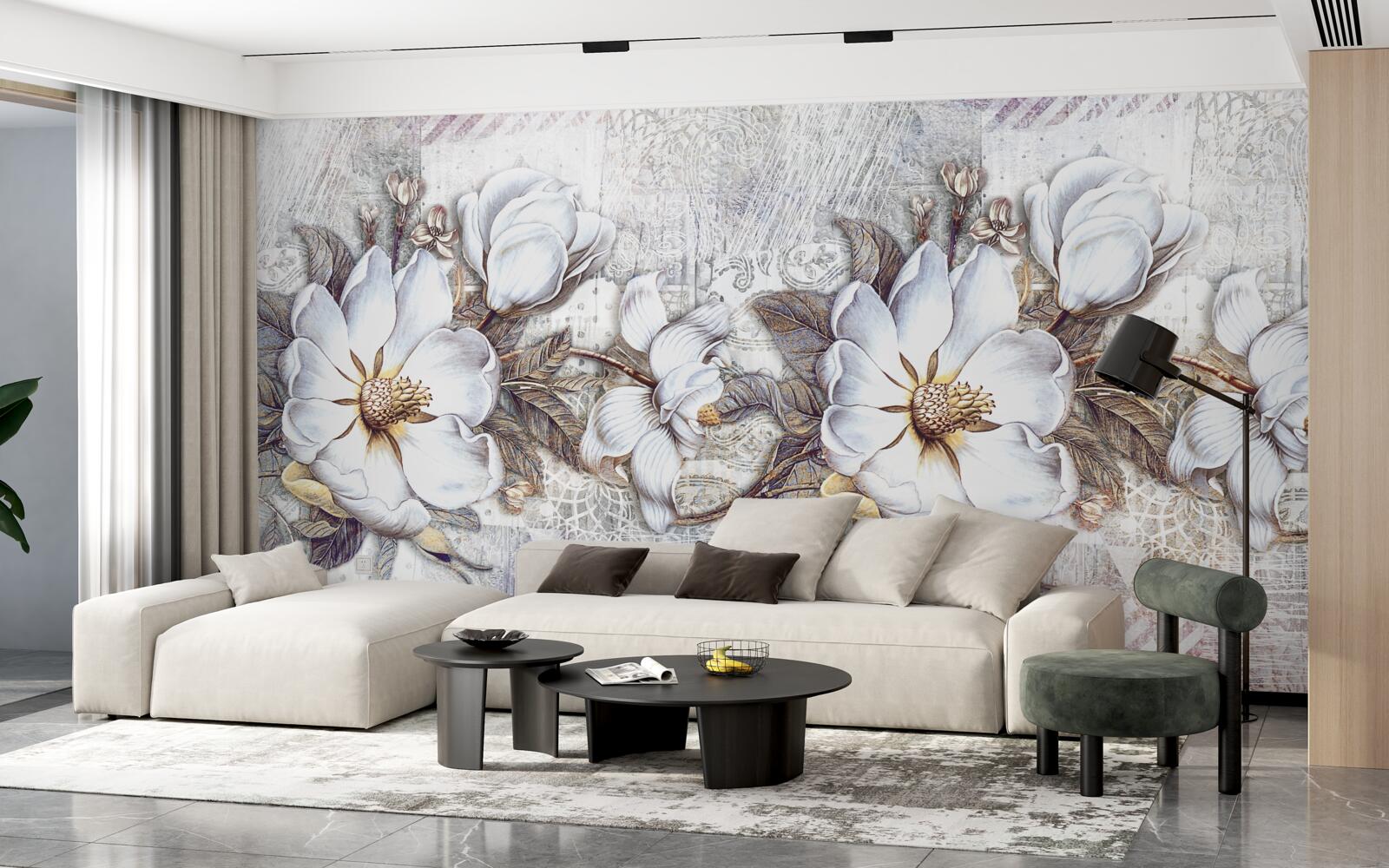 Fototapet compoziție de muguri înfloriți albi ca zăpada