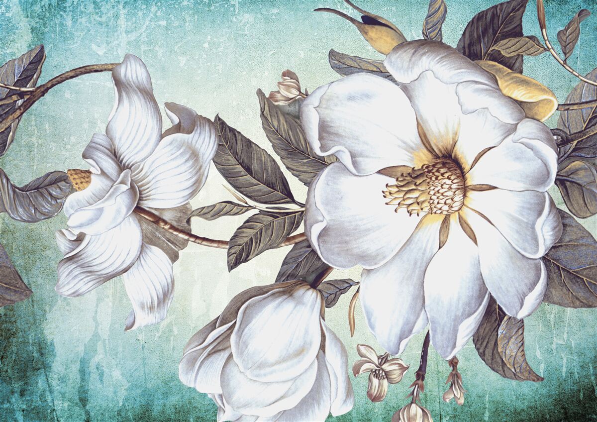 Fototapet flori albe ca zăpada înfloresc