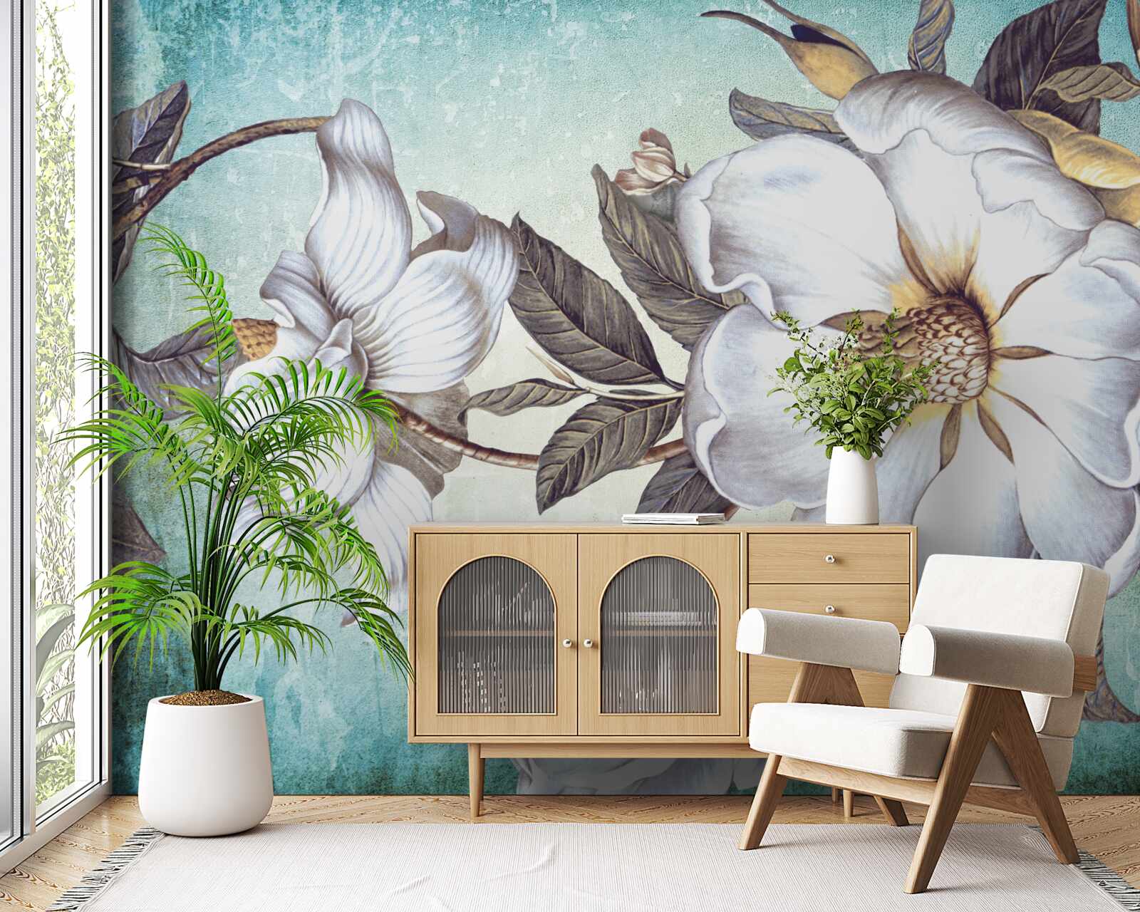 Fototapet flori albe ca zăpada înfloresc