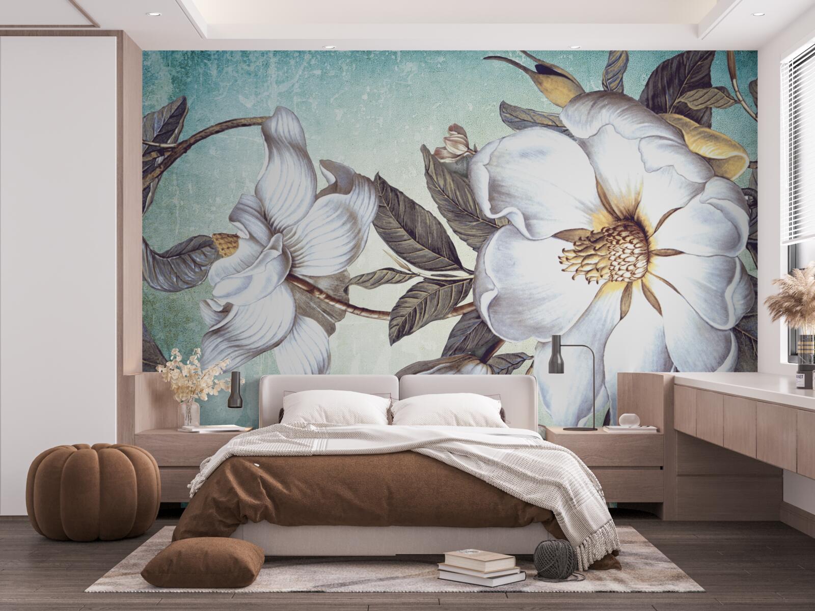 Fototapet flori albe ca zăpada înfloresc