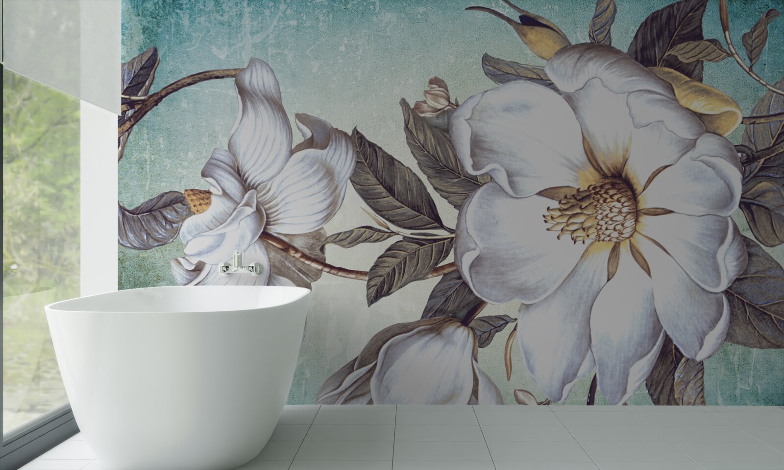 Fototapet flori albe ca zăpada înfloresc