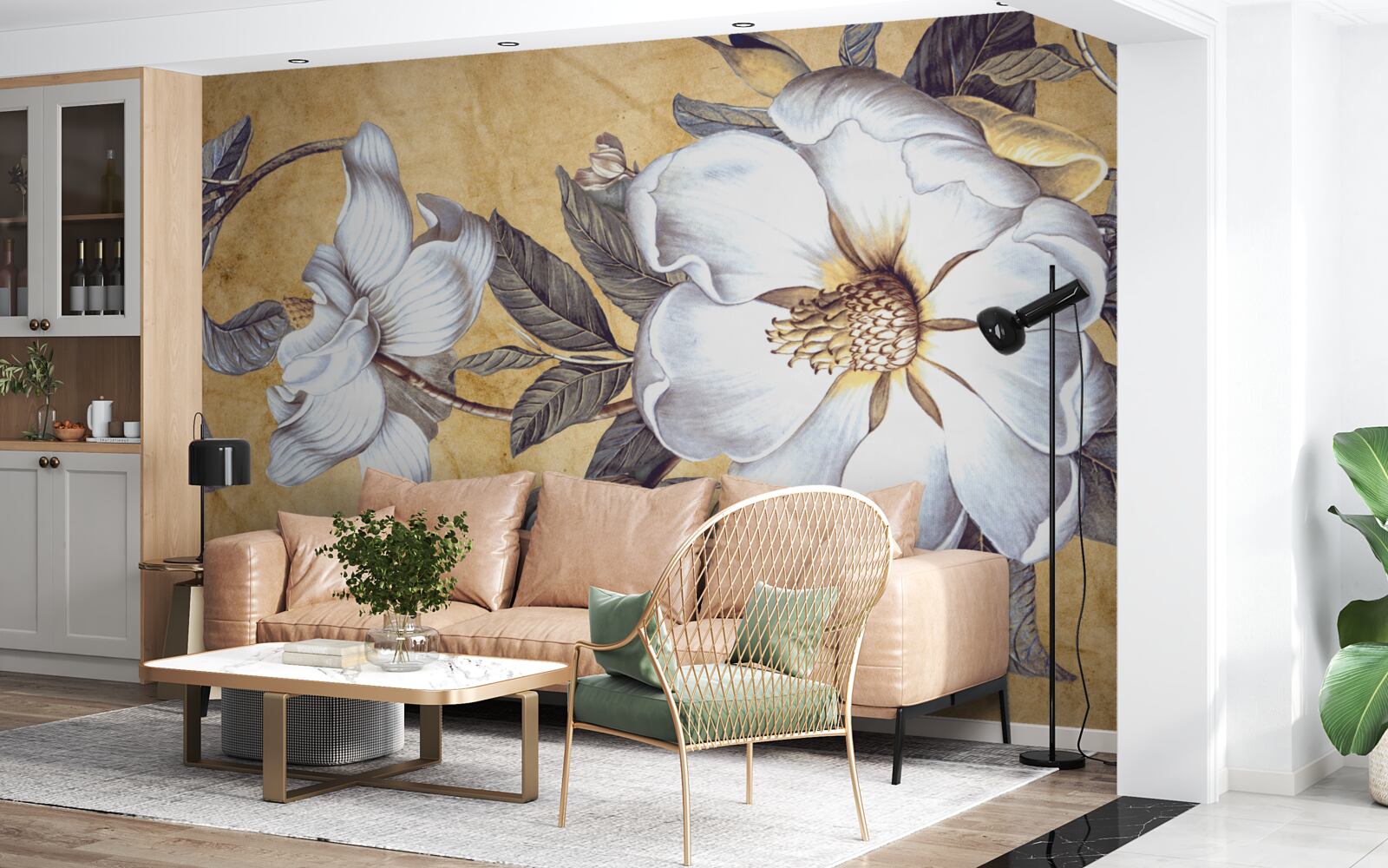 Fototapet muguri albi înfloriți pe ramuri