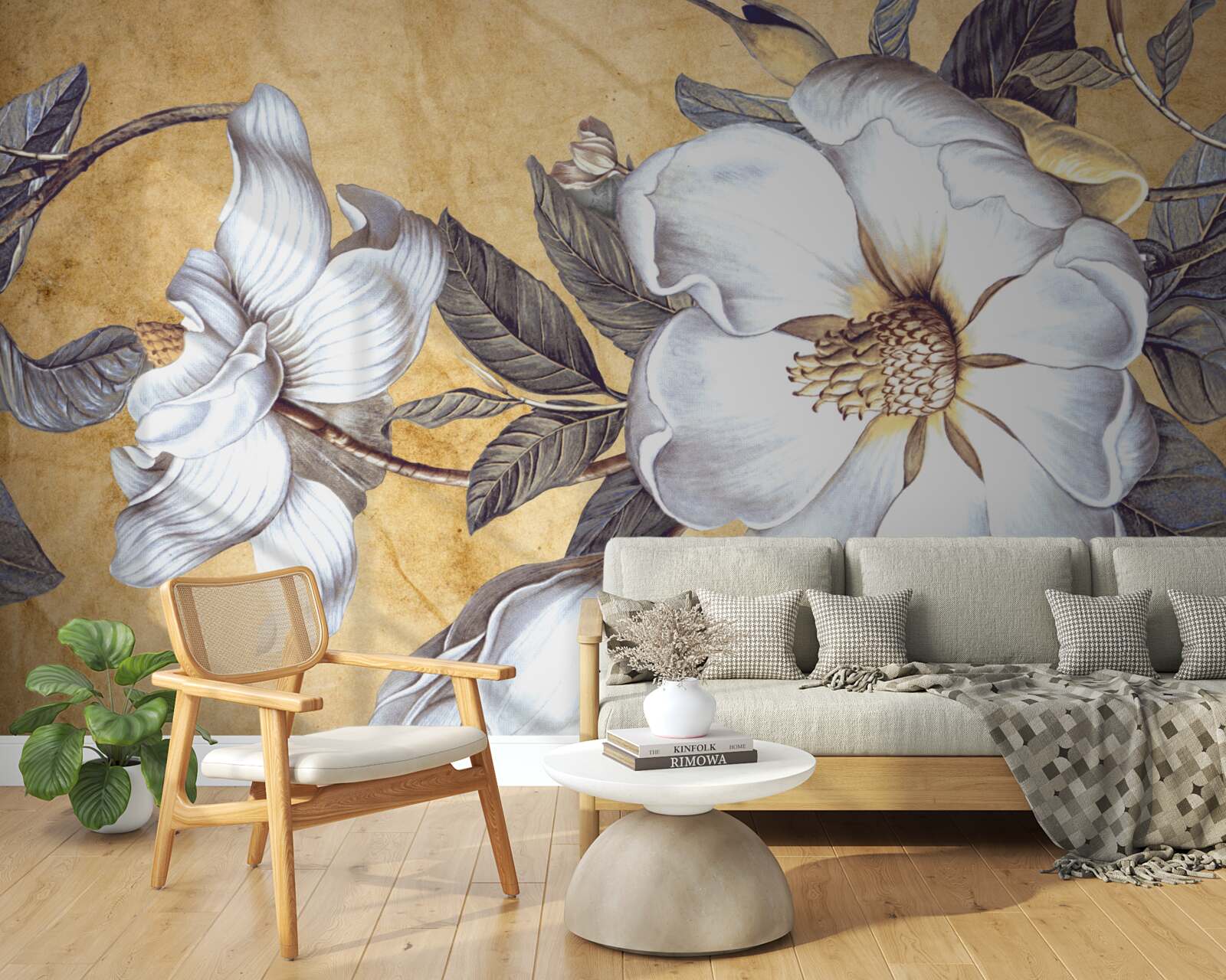 Fototapet muguri albi înfloriți pe ramuri