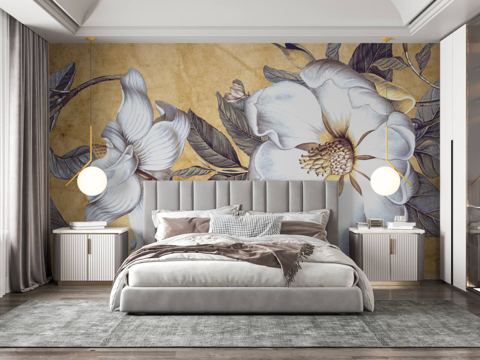 Fototapet muguri albi înfloriți pe ramuri