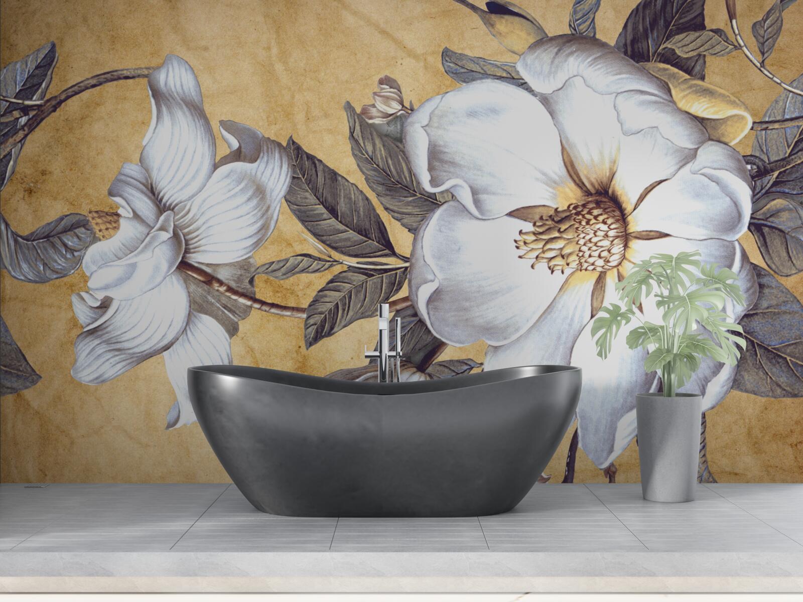 Fototapet muguri albi înfloriți pe ramuri