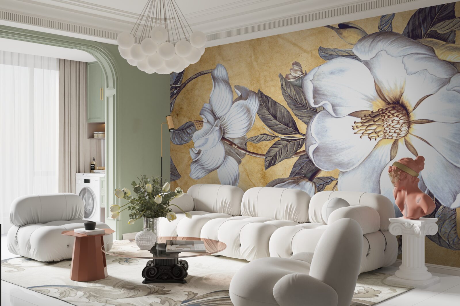 Fototapet muguri albi înfloriți pe ramuri