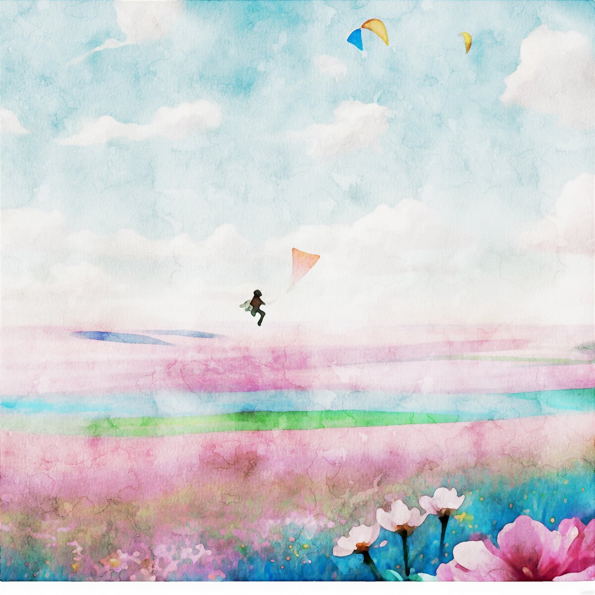 Fototapet zbor cu parapanta deasupra unei pajiști