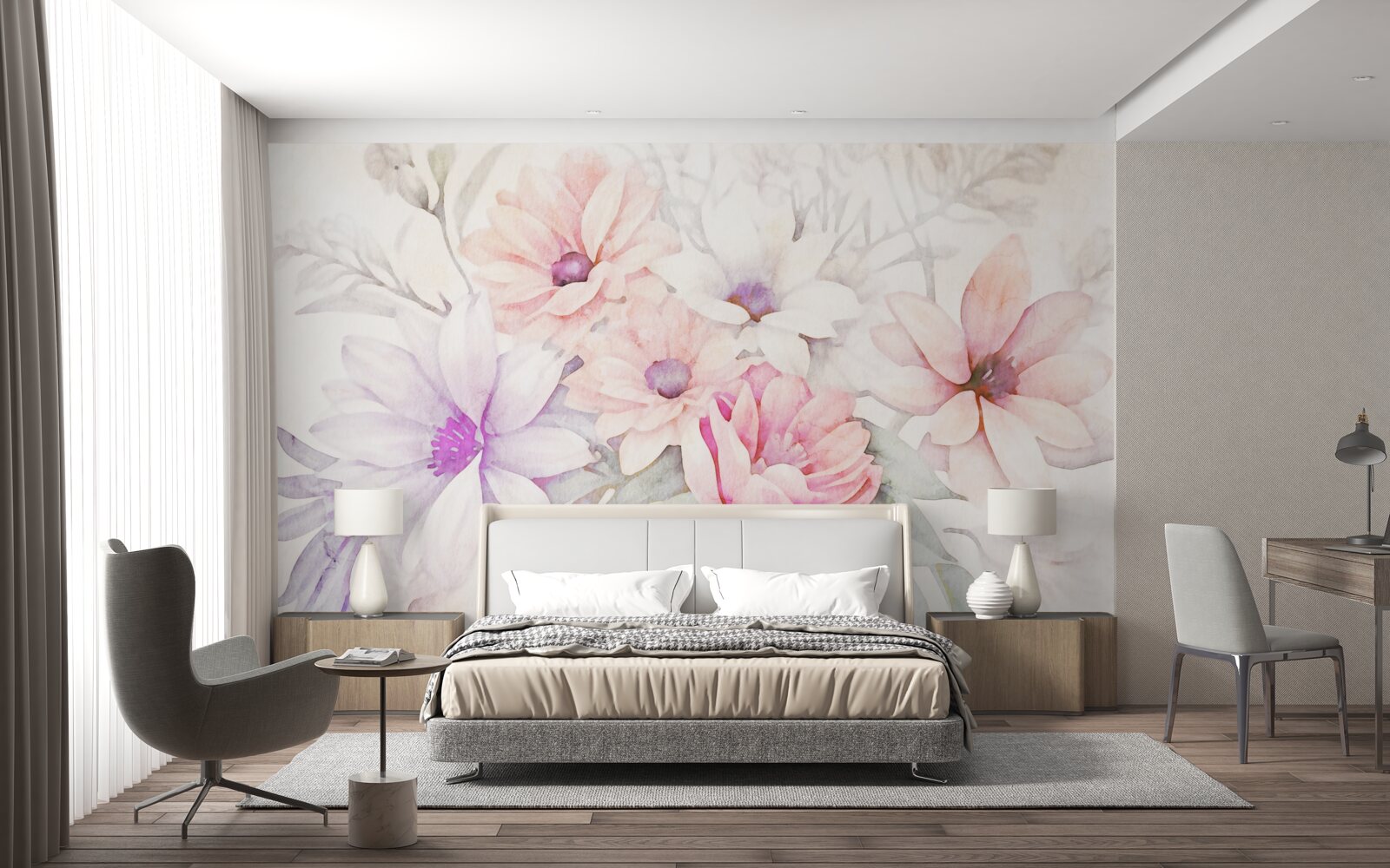 Fototapet acuarelă muguri de flori delicate