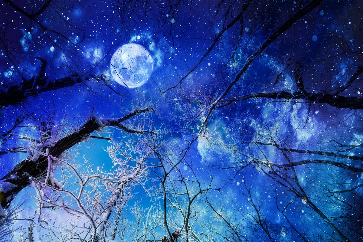 Fototapet cer strălucitor de noapte și lună